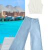 Twist Mini Top in Milk and Honey with Zen Pants in Blue Blood