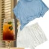 Zen Skyvvy Top in Blue Blood with Inspired Dreamer Shorts in Milk and Honey